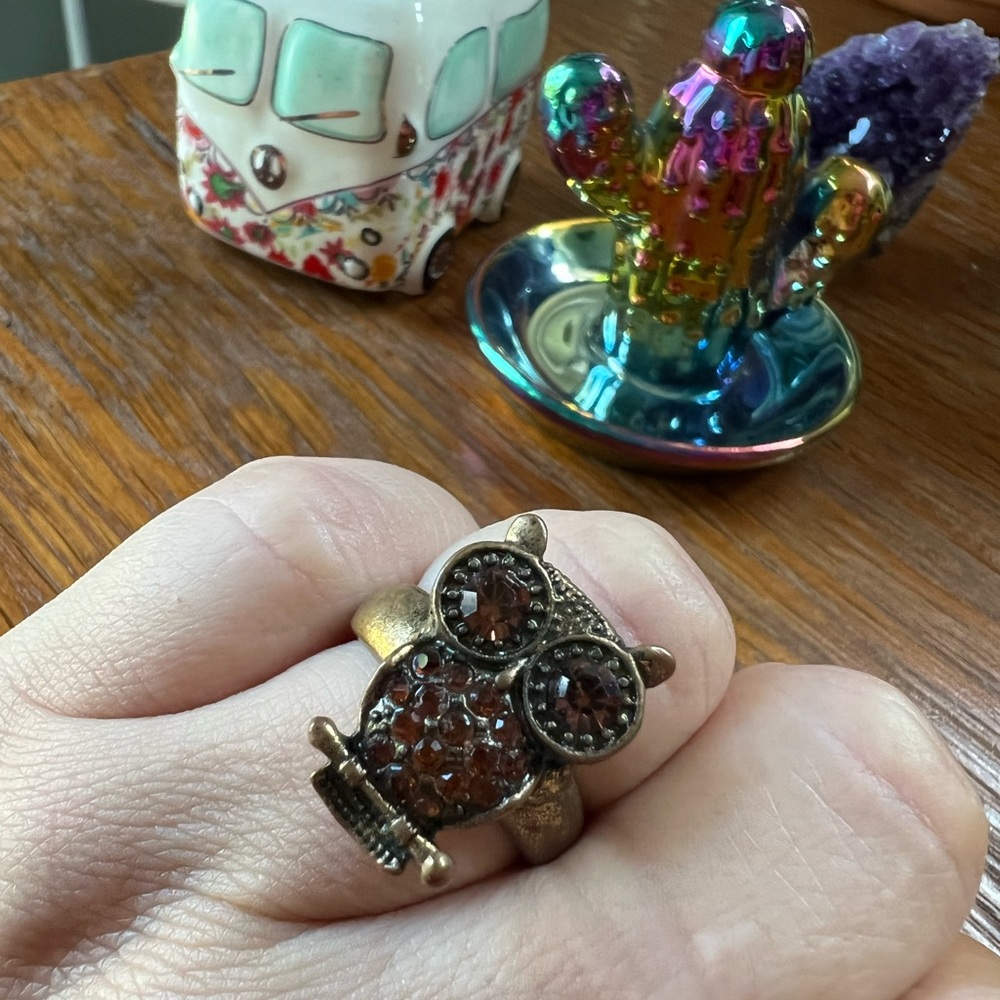 Rustic Owl Rhinestone Ring ✨